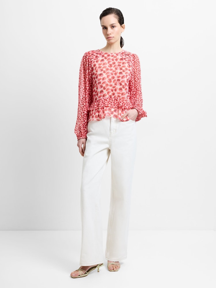 French Connection Red Poppy Emina Semi Sheer Top - Image 1 of 6