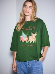 Green Hamish Christmas Boxy Elbow Sleeve Crew Neck T-Shirt - Image 1 of 5