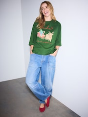 Green Hamish Christmas Boxy Elbow Sleeve Crew Neck T-Shirt - Image 2 of 5