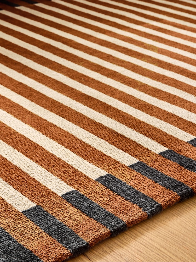MADE.COM Rust Brown Lois Stripe Rug - Image 2 of 5 MADE.COM Rust Brown Lois Stripe Rug - Image 2 of 5