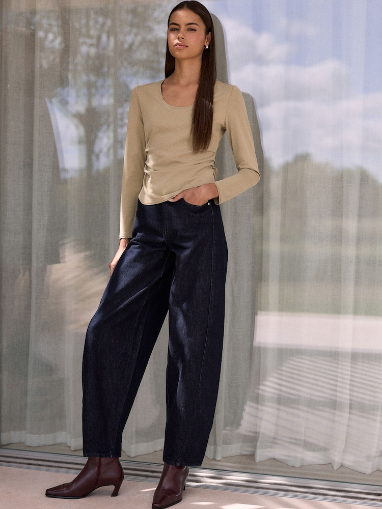 Peščena - Majica z dolgimi rokavi in širokim ovratnikom N.Premium Cinch Waist - Slika 2 iz 7
