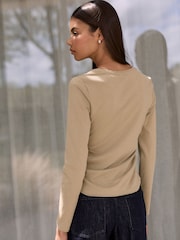 Peščena - Majica z dolgimi rokavi in širokim ovratnikom N.Premium Cinch Waist - Slika 3 iz 7