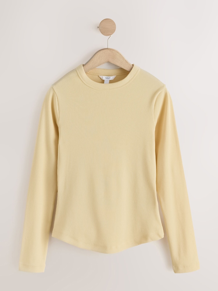 Yellow Long Sleeve Ribbed Crew Neck Top - Image 1 of 3 Yellow Long Sleeve Ribbed Crew Neck Top - Image 1 of 3