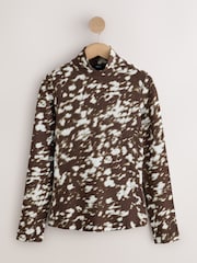 Animal Print Ribbed Stand Neck Long Sleeve Top - Image 5 of 7