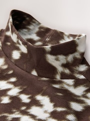 Animal Print Ribbed Stand Neck Long Sleeve Top - Image 6 of 7