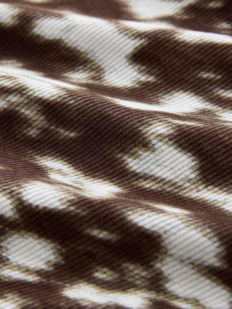 Animal Print Ribbed Stand Neck Long Sleeve Top - Image 7 of 7