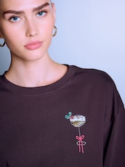 Chocolate Brown Espresso Martini Beaded Short Sleeve T-Shirt - Image 6 of 6