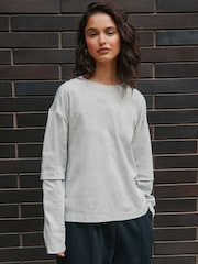 Grey Relaxed Fit Layered Long Sleeve T-Shirt - Image 1 of 4