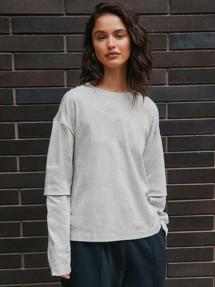 Grey Relaxed Fit Layered Long Sleeve T-Shirt - Image 1 of 4