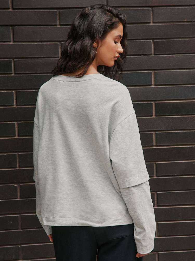 Grey Relaxed Fit Layered Long Sleeve T-Shirt - Image 2 of 4