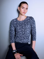 Animal Print Fitted Crew Neck Long Sleeve T-Shirt - Image 1 of 4