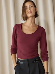 Wine Fitted Scoop Neck Long Sleeve T-Shirt - Image 1 of 8