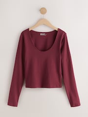Wine Fitted Scoop Neck Long Sleeve T-Shirt - Image 6 of 8