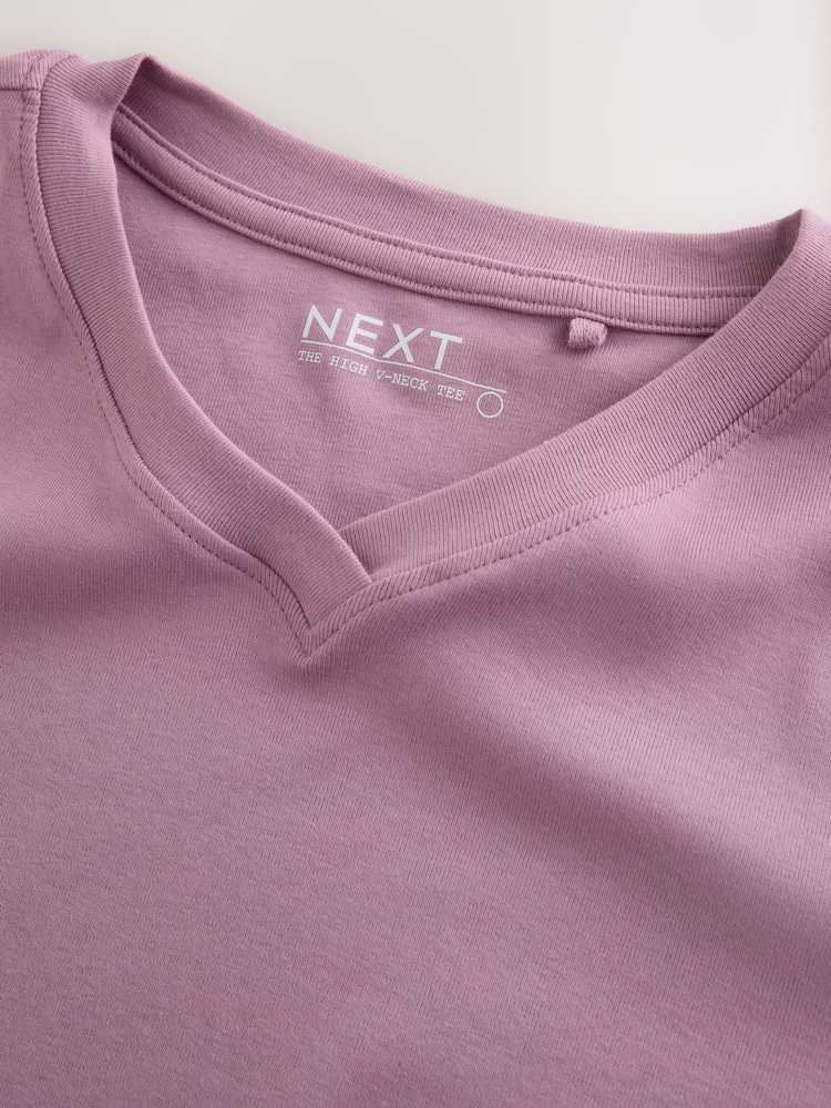深紫色 - Long Sleeve High V-Neck T-Shirt - 圖片 2，共 3