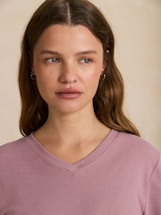 Mauve Purple Long Sleeve High V-Neck T-Shirt - Image 4 of 7