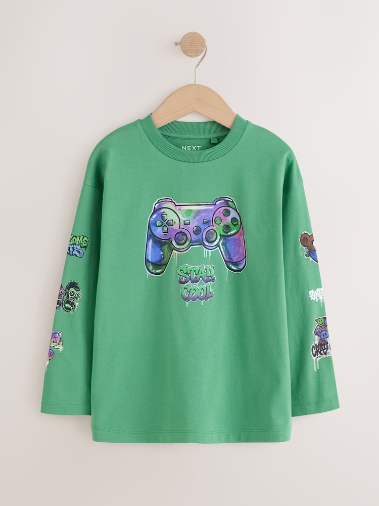 Green Gaming Relaxed Fit Graphic Long Sleeve Cotton T-Shirt (3-16yrs) - Image 1 of 5 Green Gaming Relaxed Fit Graphic Long Sleeve Cotton T-Shirt (3-16yrs) - Image 1 of 5