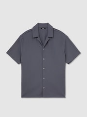 Reiss Airforce Blue River Stretch Textured Cuban-Collar Shirt - Image 2 of 6