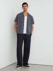 Reiss Airforce Blue River Stretch Textured Cuban-Collar Shirt - Image 4 of 6