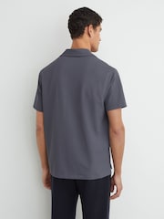 Reiss Airforce Blue River Stretch Textured Cuban-Collar Shirt - Image 5 of 6