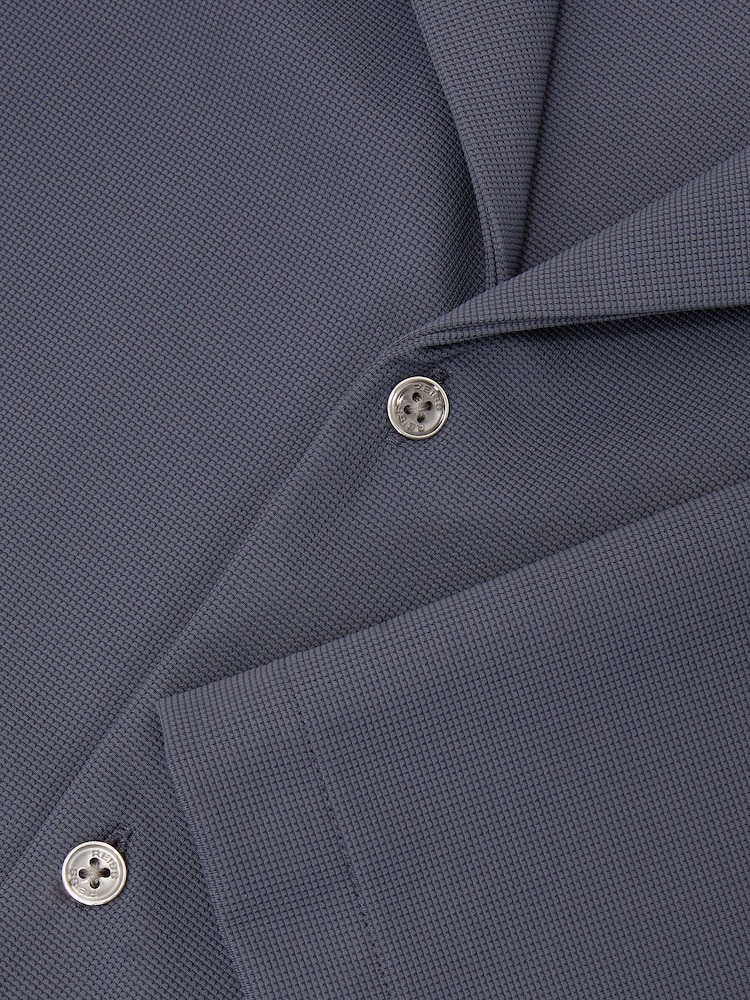 Reiss Airforce Blue River Stretch Textured Cuban-Collar Shirt - Image 6 of 6 Reiss Airforce Blue River Stretch Textured Cuban-Collar Shirt - Image 6 of 6