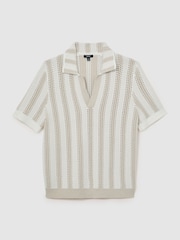 Reiss Stone/White Globe Cotton-Blend Crochet Stripe Polo Shirt - Image 2 of 5