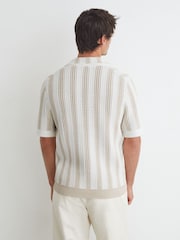 Reiss Stone/White Globe Cotton-Blend Crochet Stripe Polo Shirt - Image 4 of 5