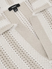 Reiss Stone/White Globe Cotton-Blend Crochet Stripe Polo Shirt - Image 5 of 5