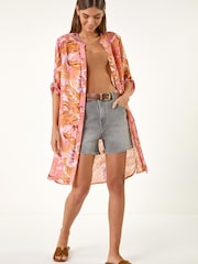 Roman Pink Abstract Print Longline Blouse - Image 2 of 5