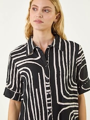 Roman Black Abstract Print Midi Shirt Dress - Image 4 of 5