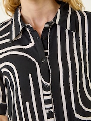 Roman Black Abstract Print Midi Shirt Dress - Image 5 of 5