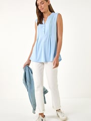 Roman Blue Pintuck Notch Neck Top - Image 1 of 5