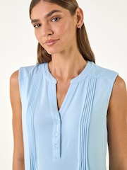 Roman Blue Pintuck Notch Neck Top - Image 4 of 5