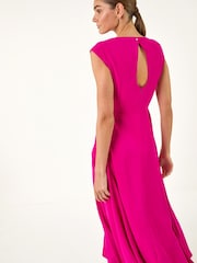 Rosa - Roman Høy hals Plissert Midi Kjole - Bilde 1 av 5