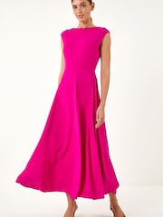 Rosa - Roman Høy hals Plissert Midi Kjole - Bilde 2 av 5