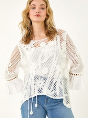 Roman White Floral Crochet Top - Image 2 of 5