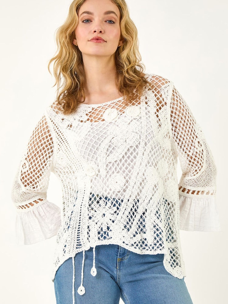 Roman White Floral Crochet Top - Image 2 of 5