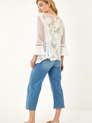 Roman White Floral Crochet Top - Image 3 of 5