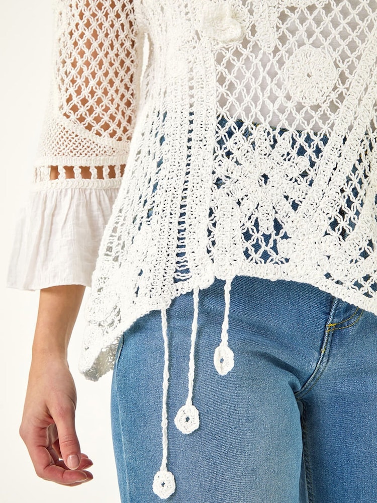 Roman White Floral Crochet Top - Image 5 of 5