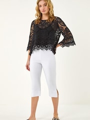Roman Black Floral Crochet Top - Image 2 of 5