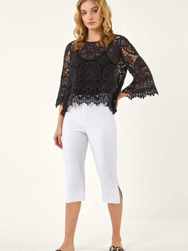 Roman Black Floral Crochet Top - Image 2 of 5