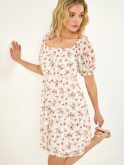 Roman White Lace Rose Print Dress - Image 1 of 5
