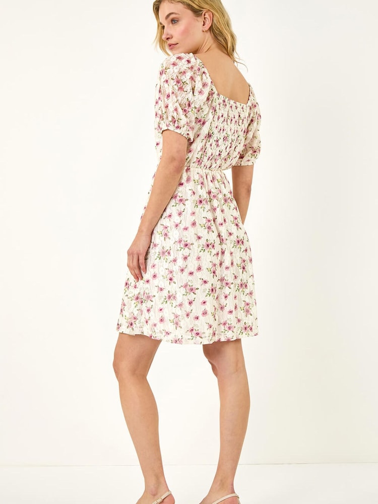 Roman White Lace Rose Print Dress - Image 2 of 5