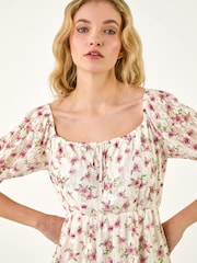 Roman White Lace Rose Print Dress - Image 4 of 5