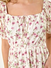 Roman White Lace Rose Print Dress - Image 5 of 5