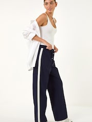 Roman Blue Tie Waist Bengaline Side Stripe Trousers - Image 1 of 5