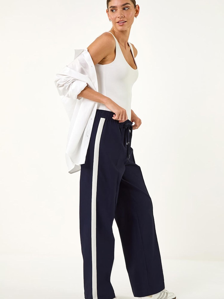 Roman Blue Tie Waist Bengaline Side Stripe Trousers - Image 1 of 5