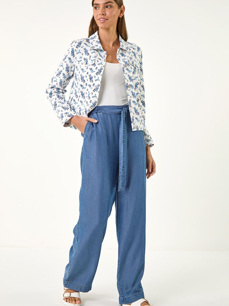 Roman White Floral Print Bengaline Denim Jacket - Image 2 of 5