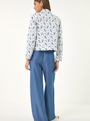 Roman White Floral Print Bengaline Denim Jacket - Image 3 of 5