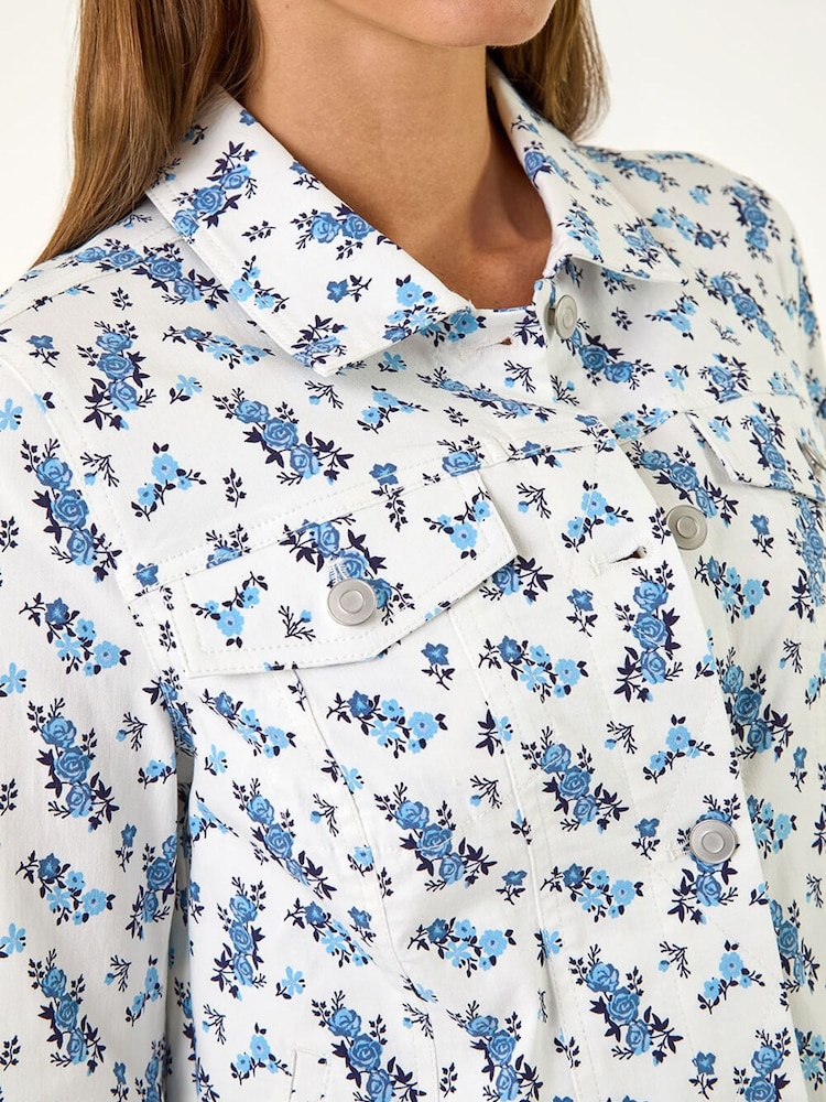 Roman White Floral Print Bengaline Denim Jacket - Image 5 of 5