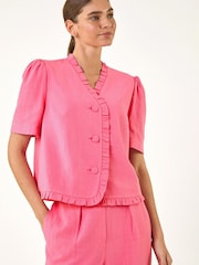 Roman Pink Frill Linen Blend Button Jacket - Image 4 of 5